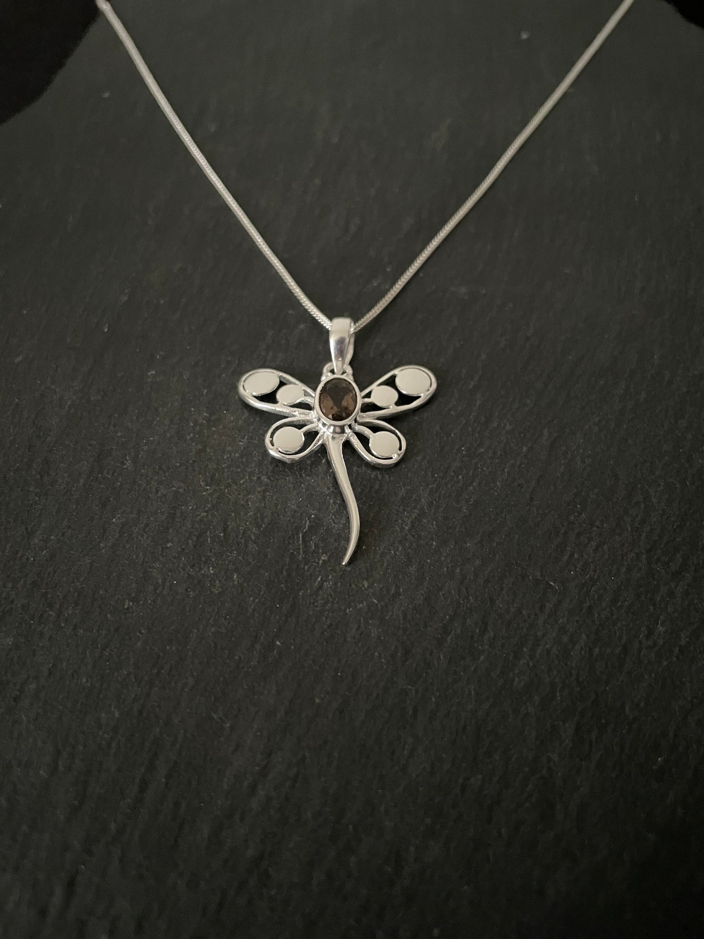 Smokey Quartz and Silver Dragonfly Pendant image 1