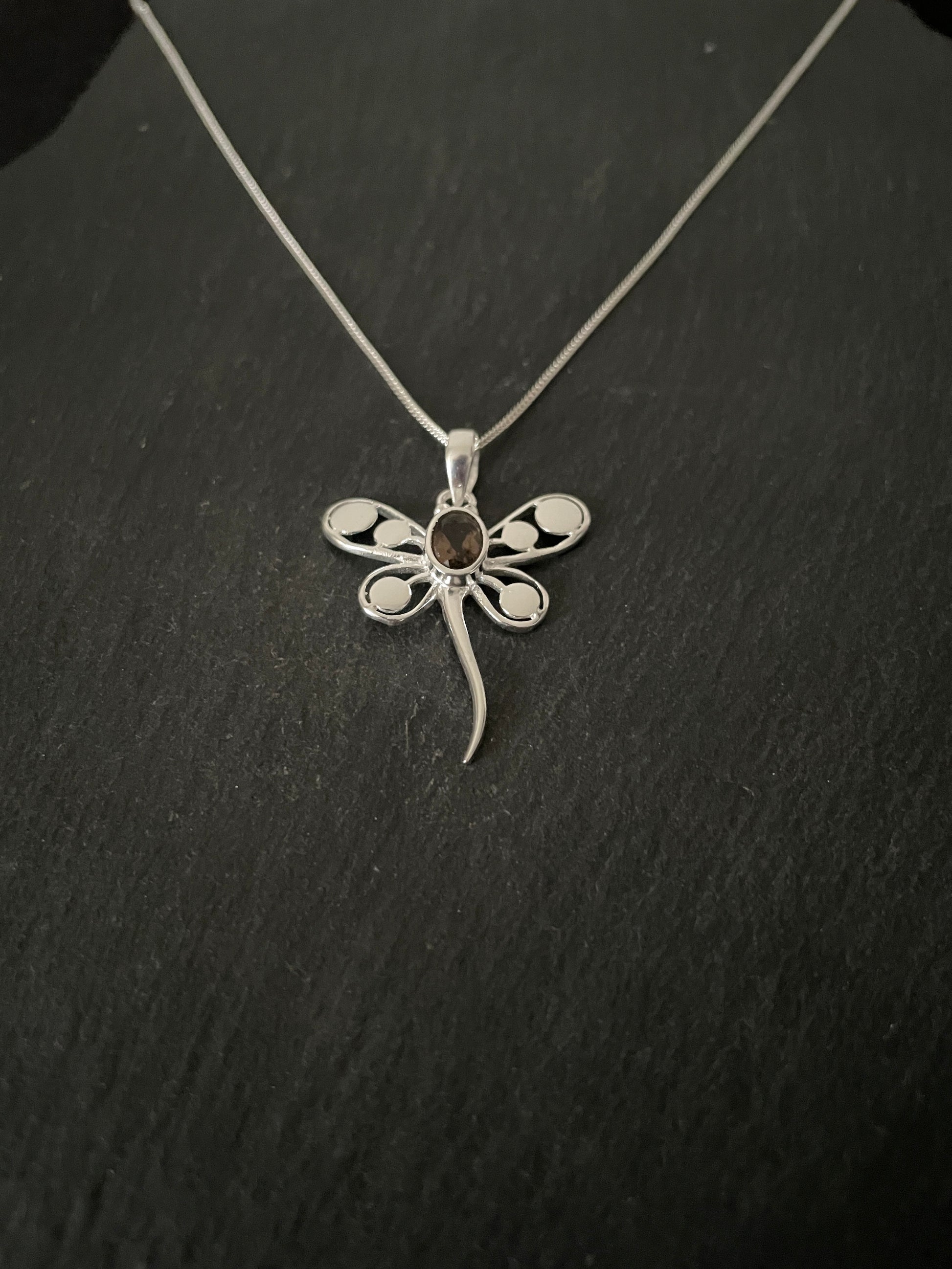 Smokey Quartz and Silver Dragonfly Pendant image 1