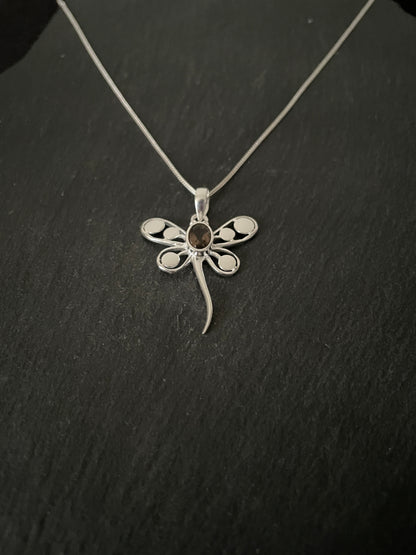 Smokey Quartz and Silver Dragonfly Pendant image 1