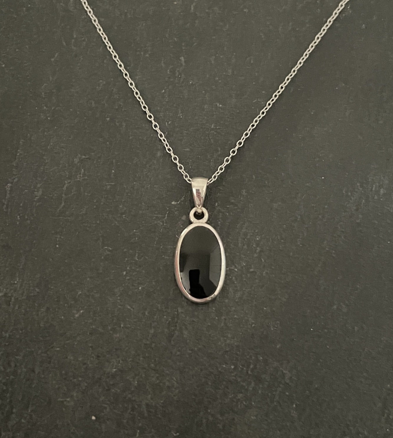 Black Onyx and Silver Oval Pendant image 0