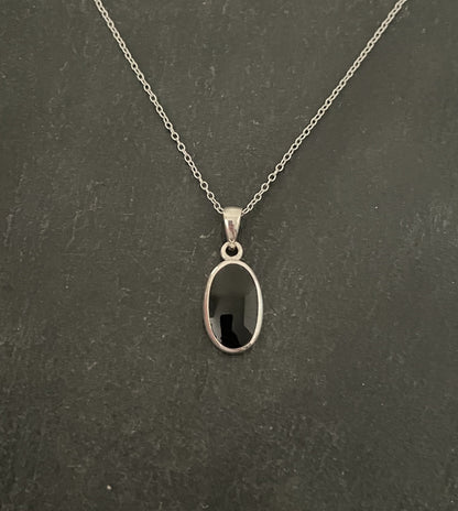 Black Onyx and Silver Oval Pendant image 0