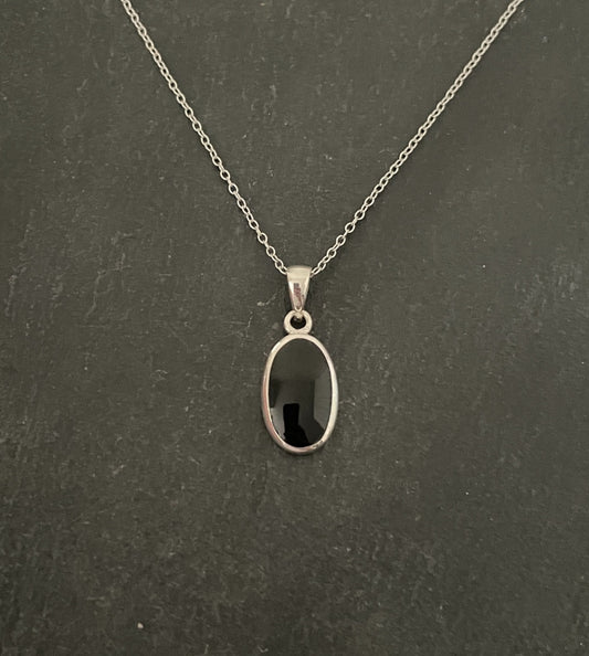 Black Onyx and Silver Oval Pendant image 0