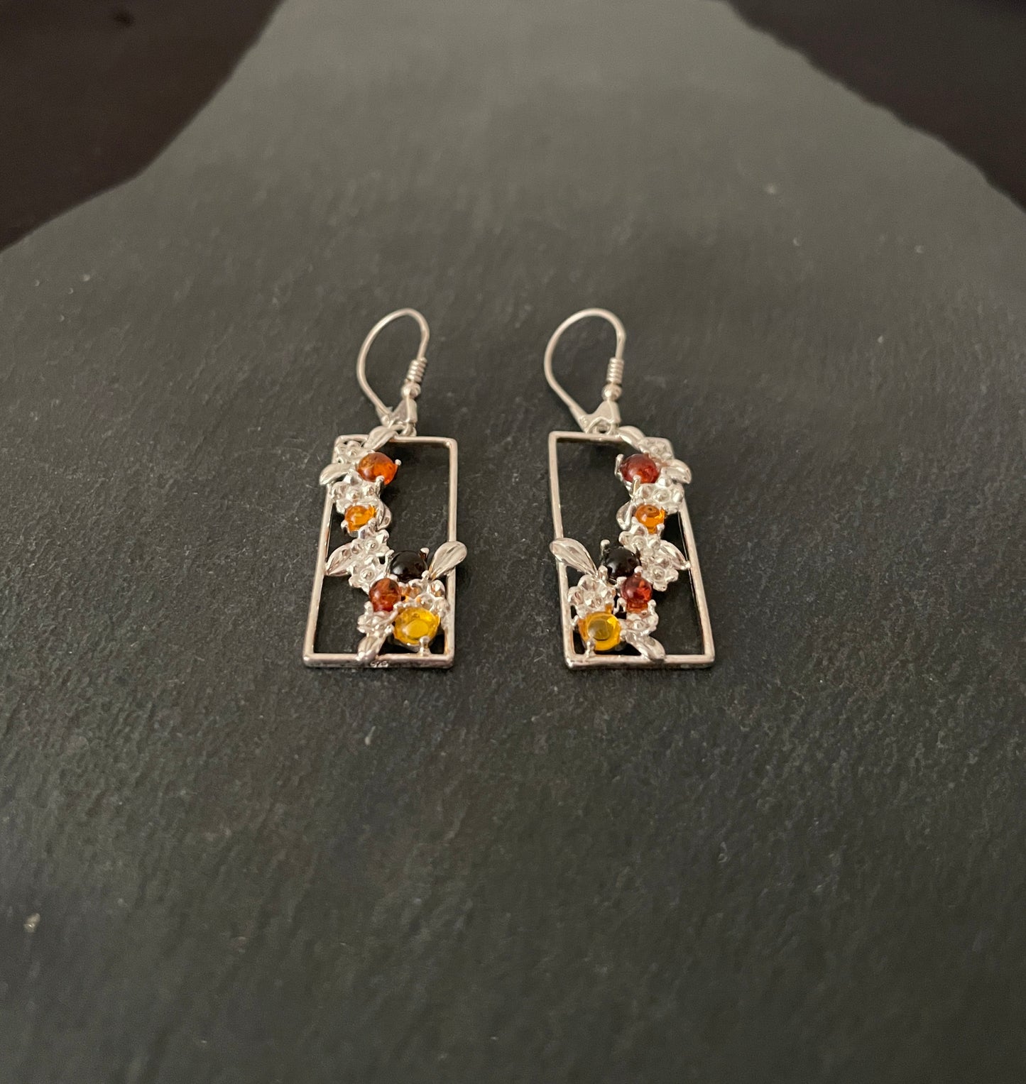 Tri-Colour and Silver Flower Drop Earrings image 1