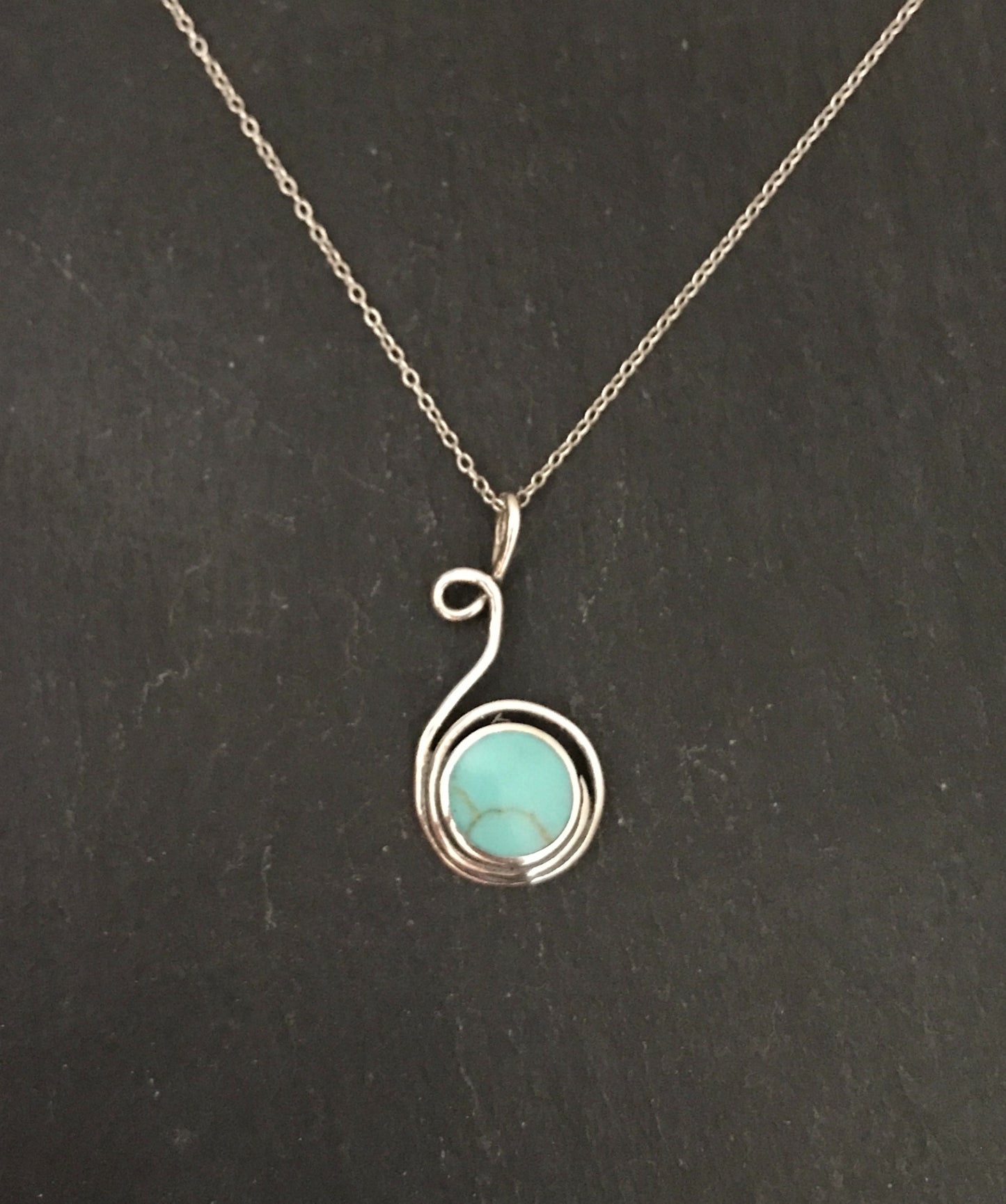 Round Turquoise and Silver Pendant image 0
