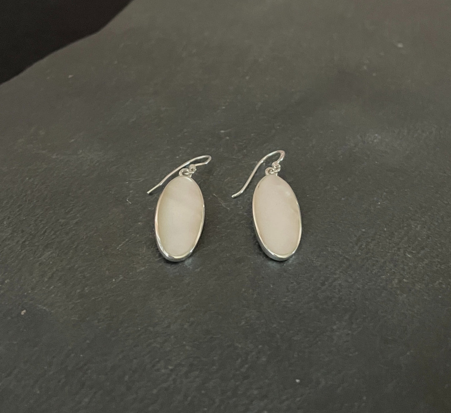 Mother Of Pearl and Silver Oval Earrings image 1