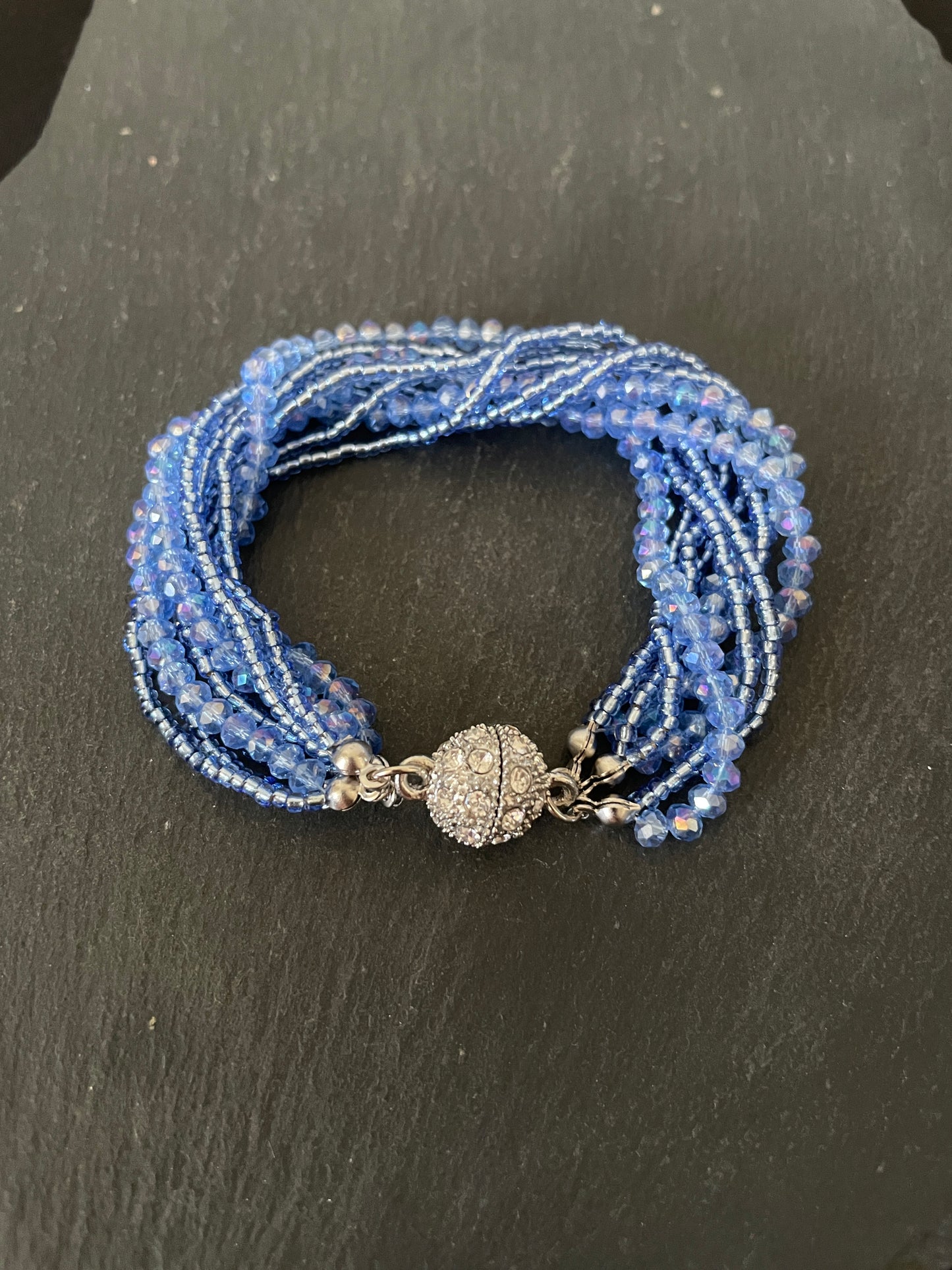 Blue Multi Row Coloured Round Bead Bracelet image 0