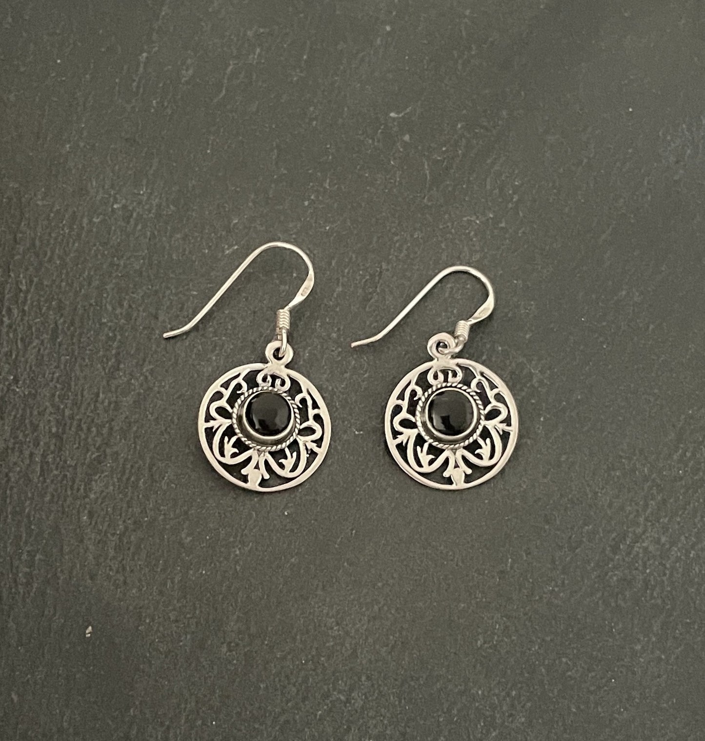 Round Black Onyx Drop Earrings image 0