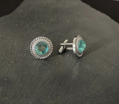 Round Blue Cufflinks image 1