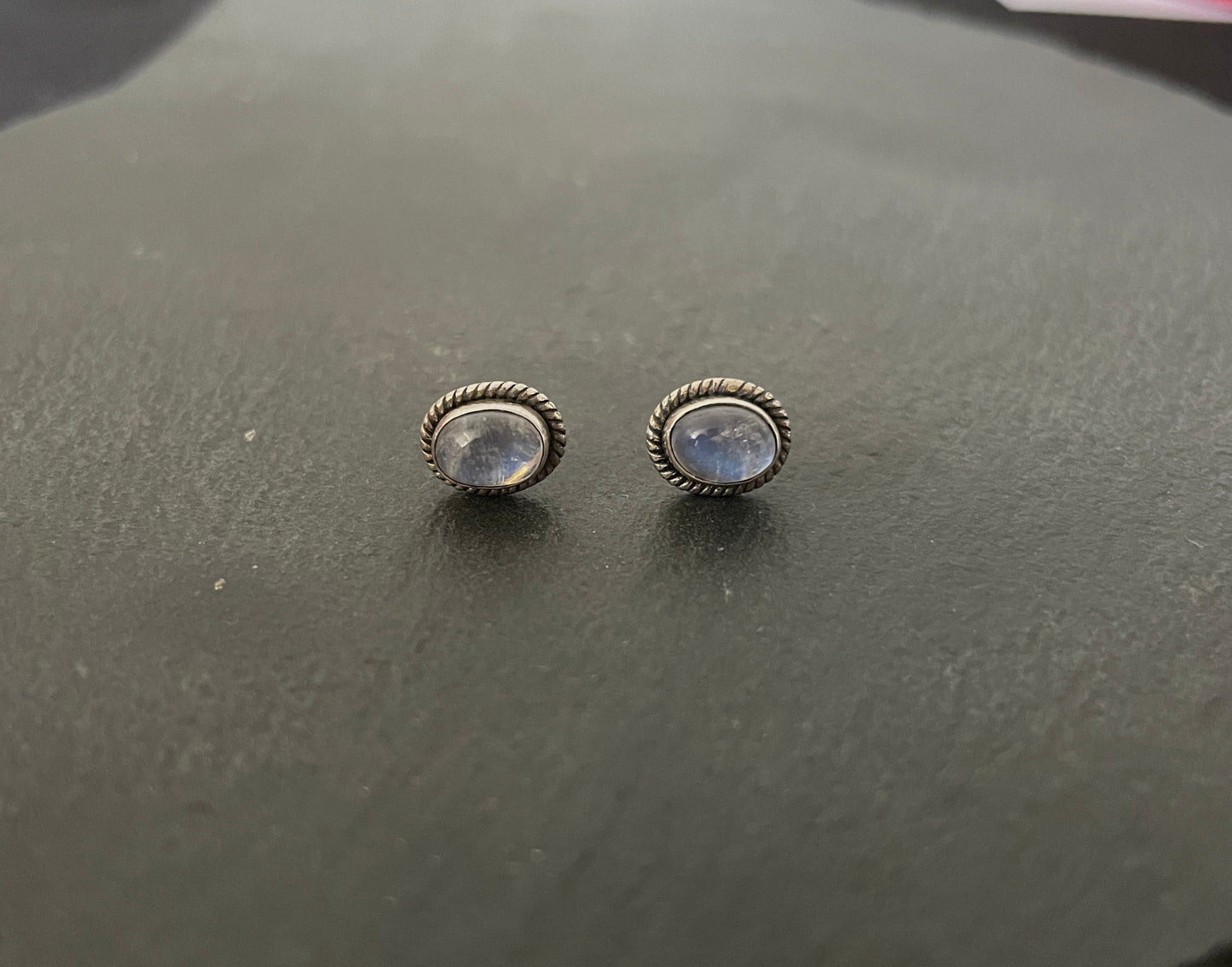 Oval Moonstone and Silver Stud Earrings image 0