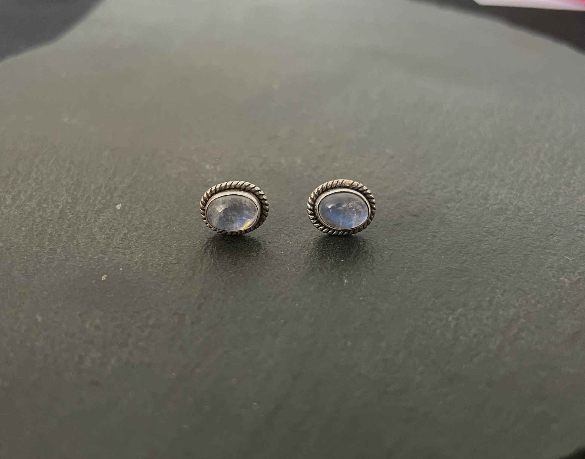 Oval Moonstone and Silver Stud Earrings image 0