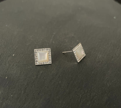 Mother of Pearl and Cubic Zirconia Stud Earrings image 1