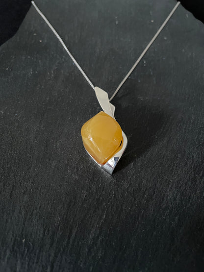 Yellow Amber and Silver Pendant image 2