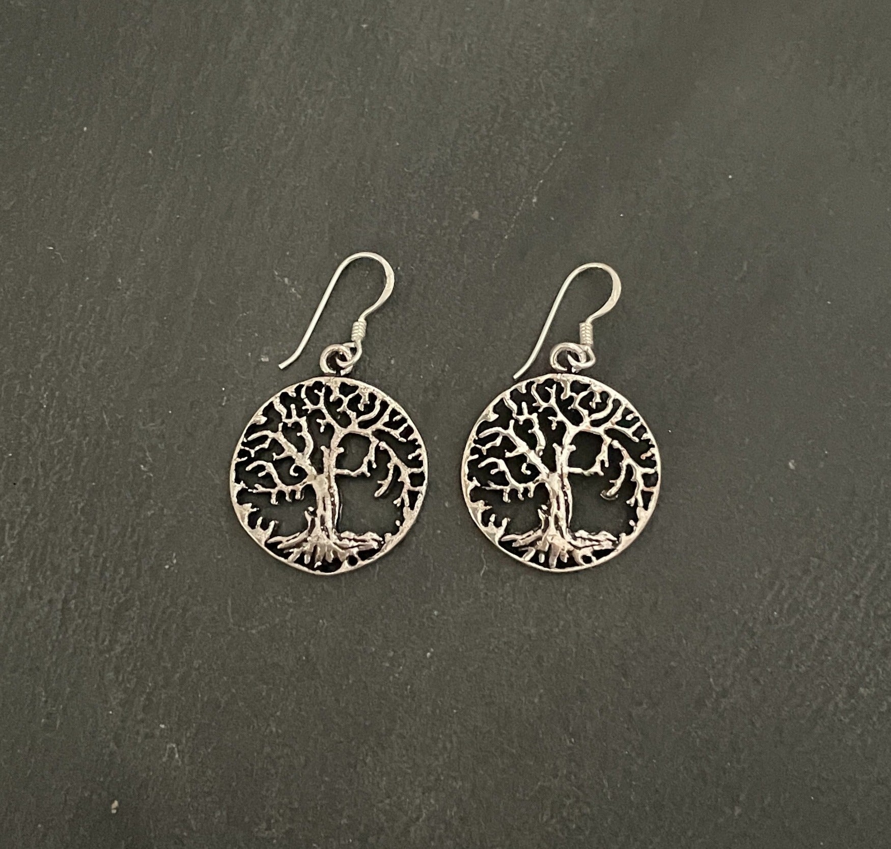 Round Silver Tree Earrings image 0