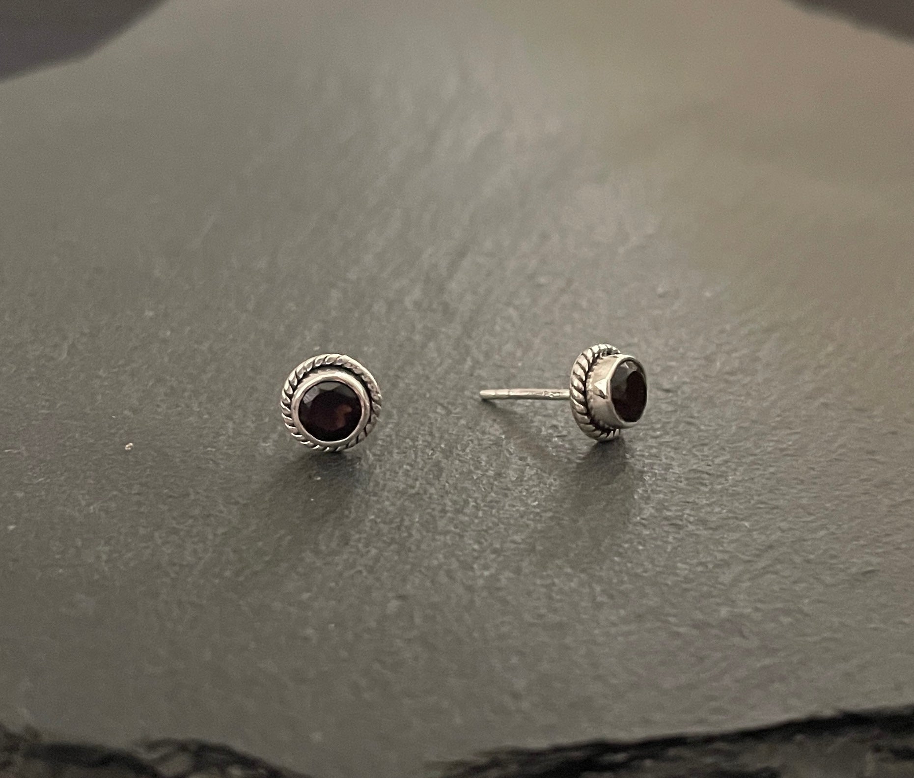 Round Smokey Quartz Stud Earrings image 1