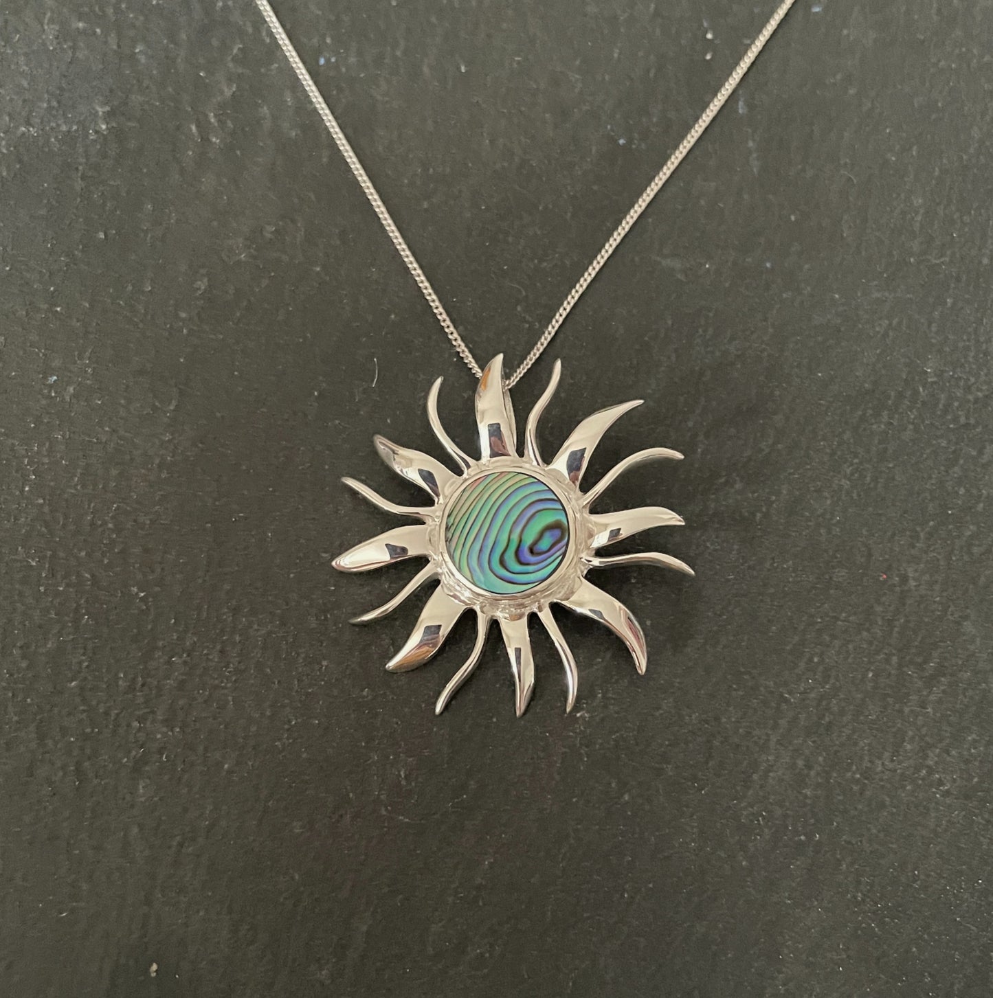 Paua Shell and Silver Sun Pendant image 0
