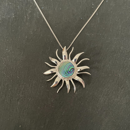 Paua Shell and Silver Sun Pendant image 0