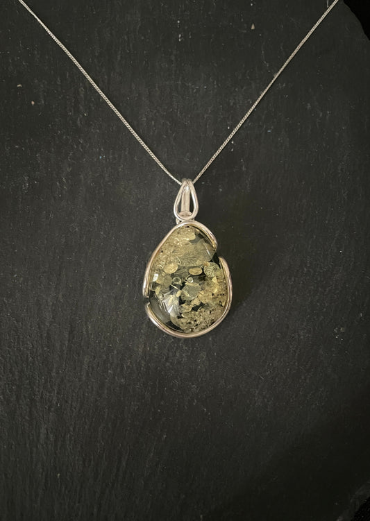 Amber Pendant with Handmade Silver Pendant image 0