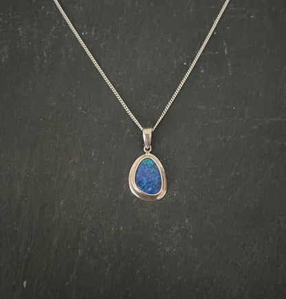 Doublet Opal and Silver Oval Pendant image 0
