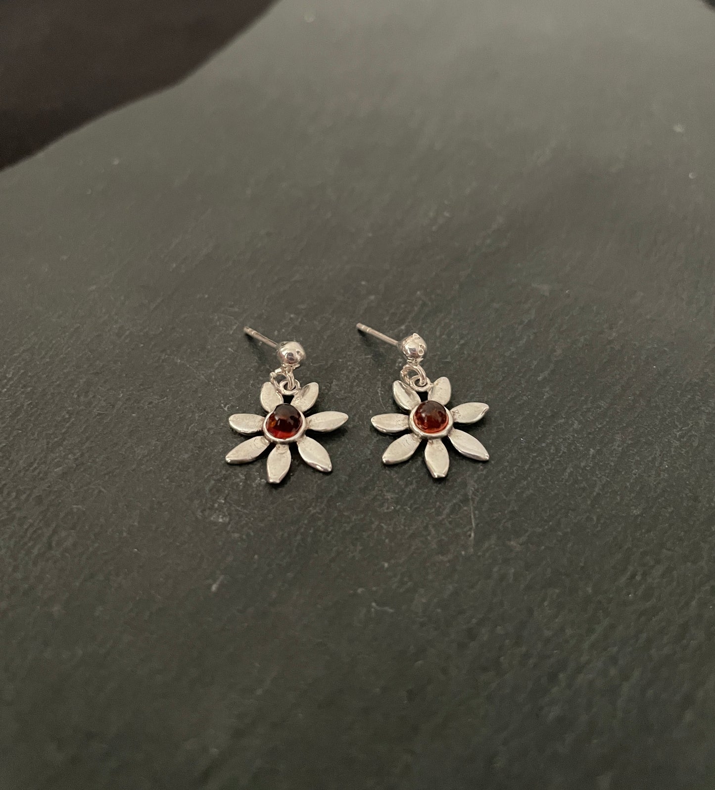 Amber and Silver Flower Earrings image 1
