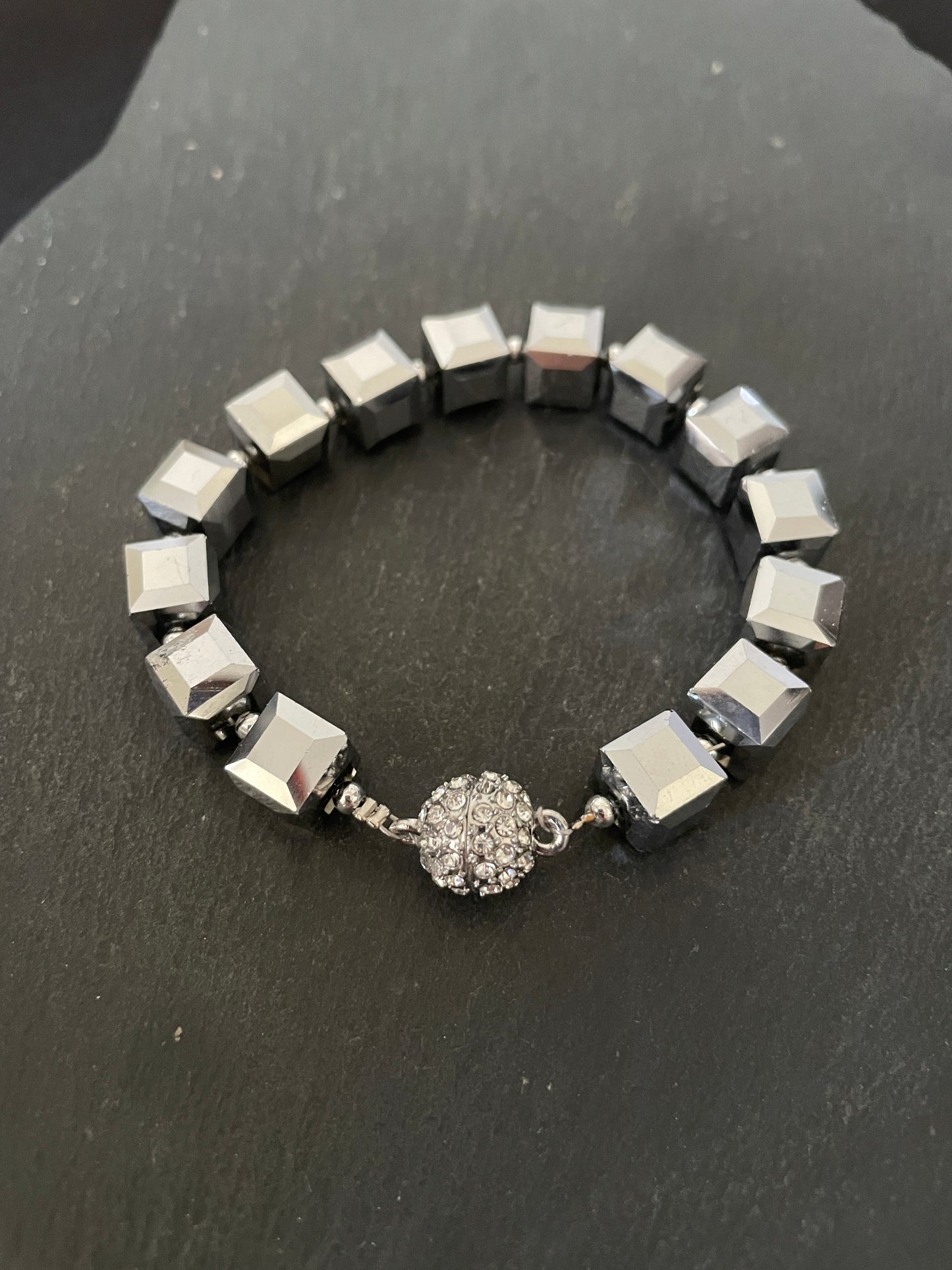 Square Silver Coloured Bead Bracelet image 0