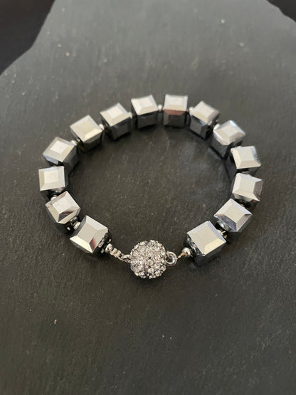 Square Silver Coloured Bead Bracelet image 0