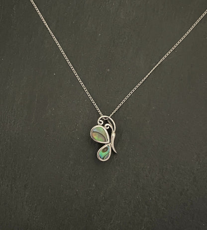 Paua Shell and Silver Butterfly Pendant image 0
