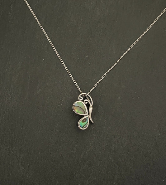 Paua Shell and Silver Butterfly Pendant image 0