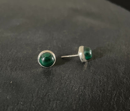 Round Malachite Stud Earrings image 1