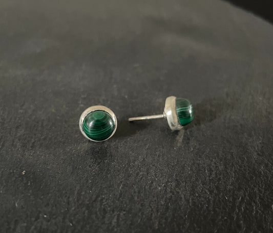 Round Malachite Stud Earrings image 1