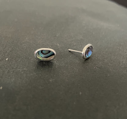 Paua Shell and Silver Oval Studs image 1