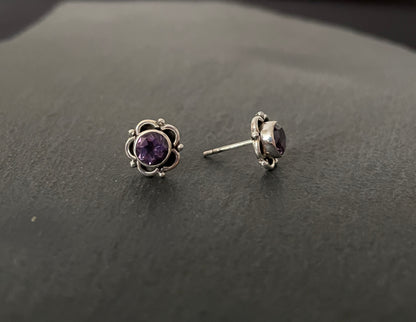 Amethyst Round Stud Earrings image 1