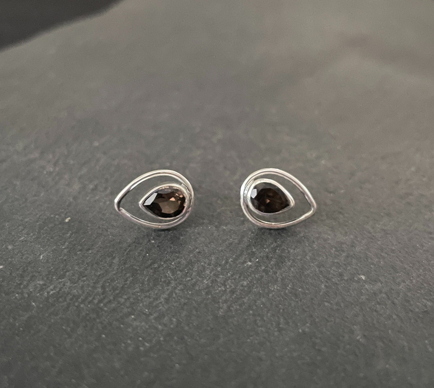 Teardrop Smokey Quartz Stud Earrings image 0