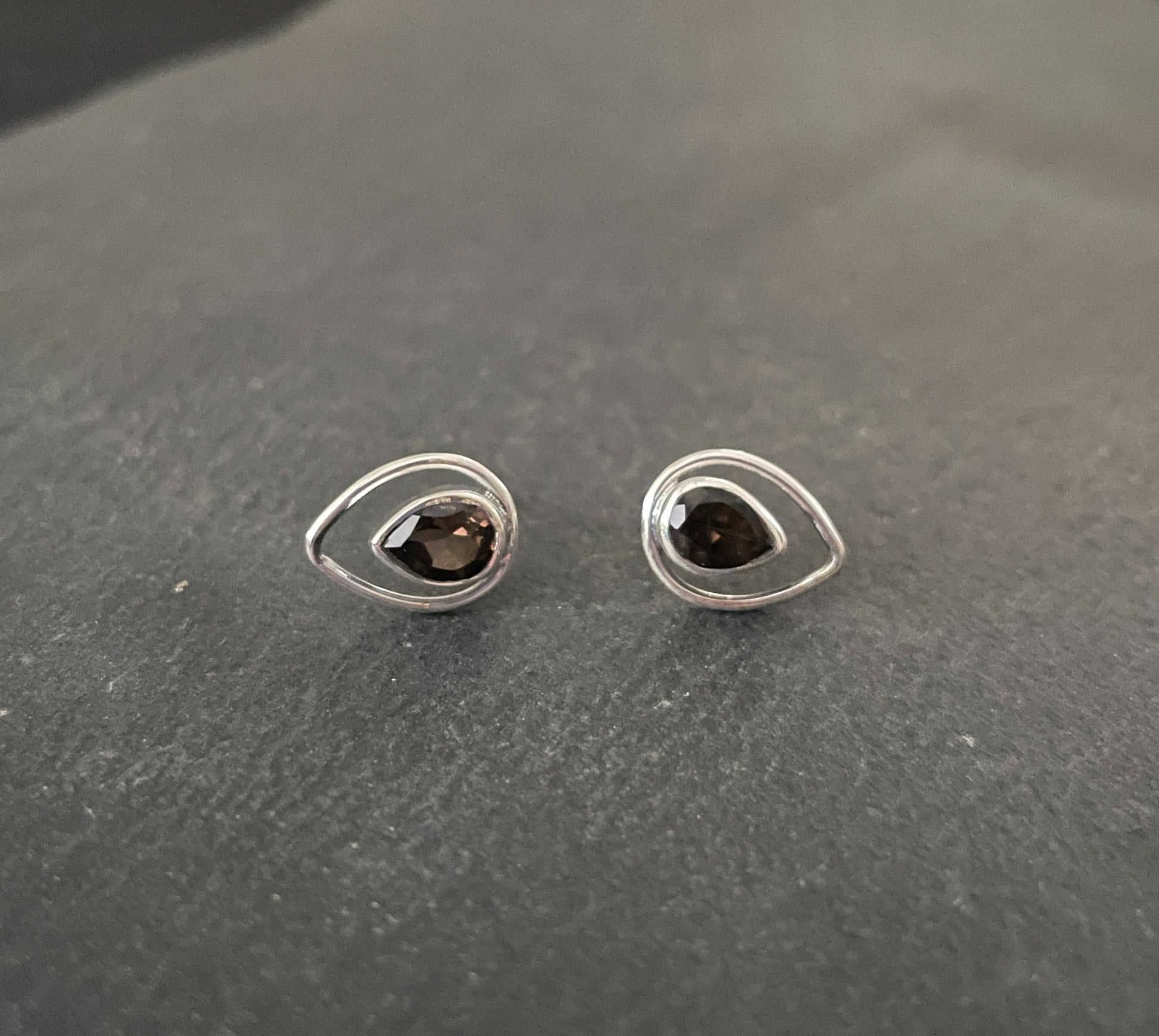 Teardrop Smokey Quartz Stud Earrings image 0