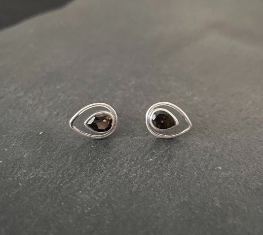 Teardrop Smokey Quartz Stud Earrings image 0