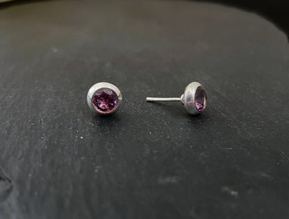 Amethyst Round Stud Earrings image 1
