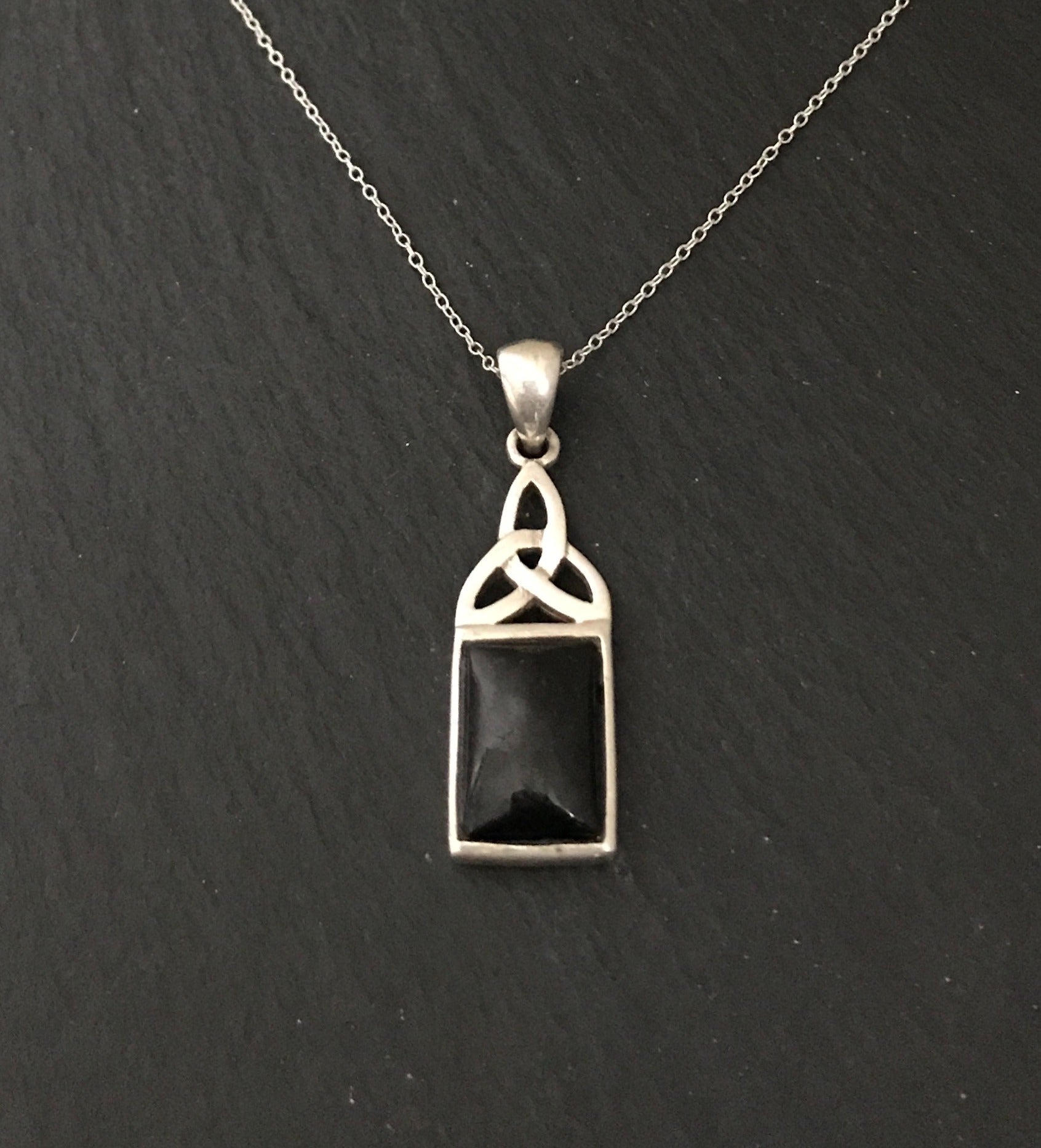 Black Onyx and Silver Rectangle Pendant image 0