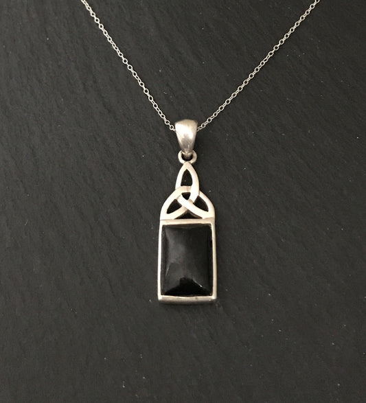Black Onyx and Silver Rectangle Pendant image 0