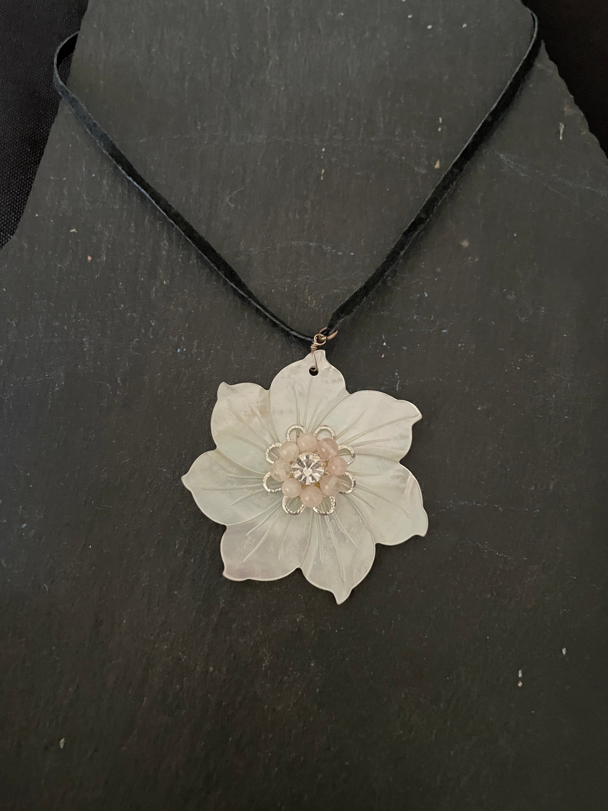 Mother of Pearl and Rose Quartz Flower Necklace image 0