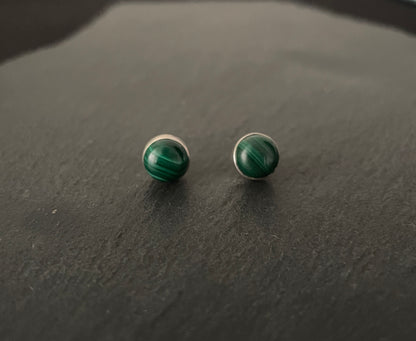 Round Malachite Stud Earrings image 0