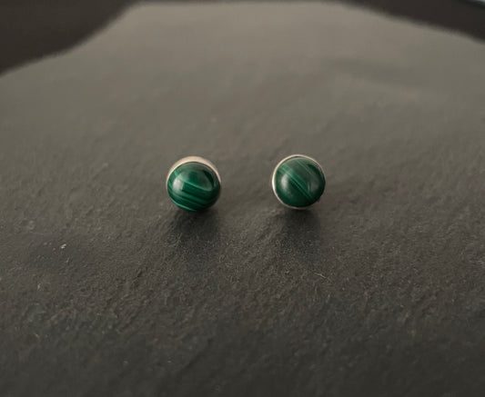 Round Malachite Stud Earrings image 0