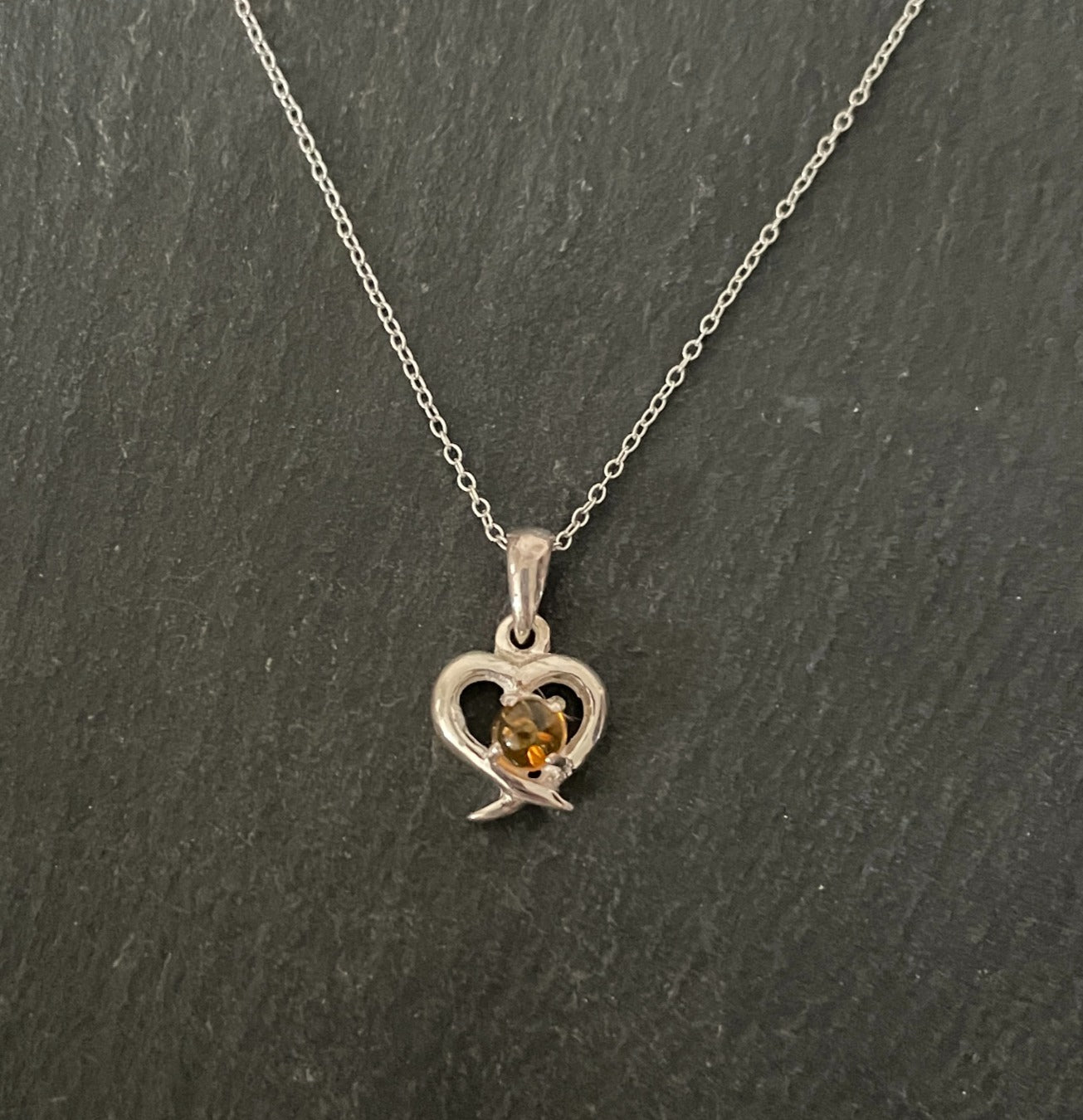 Amber and Silver Heart Pendant image 0