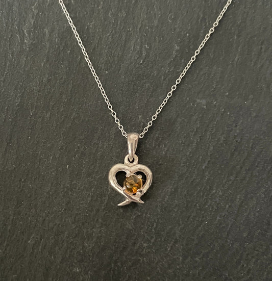 Amber and Silver Heart Pendant image 0