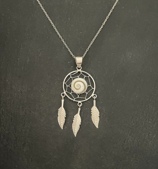 Shiva Shell and Silver Dream Catcher Pendant image 0