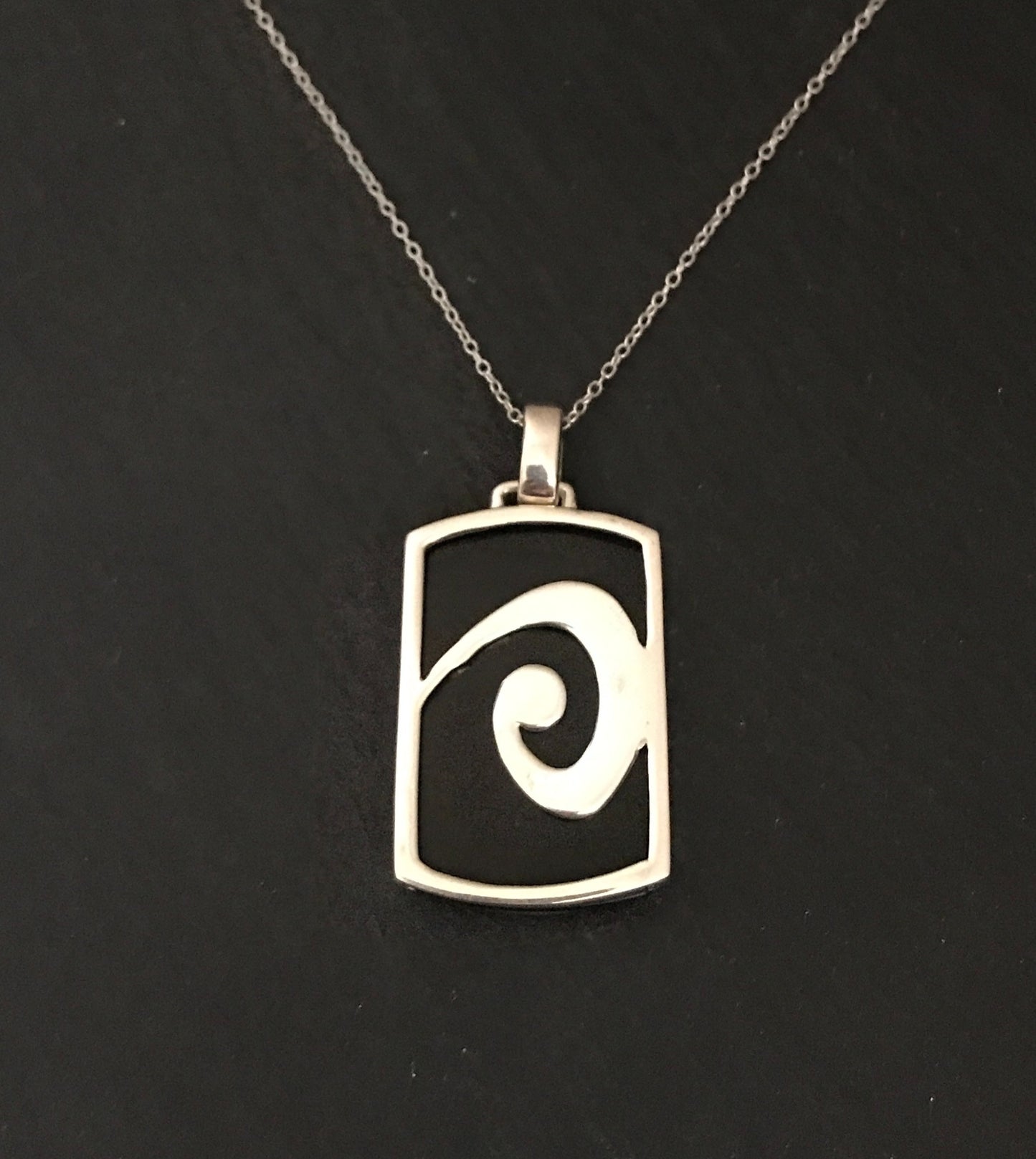 Black Onyx and Silver Rectangle Pendant image 0
