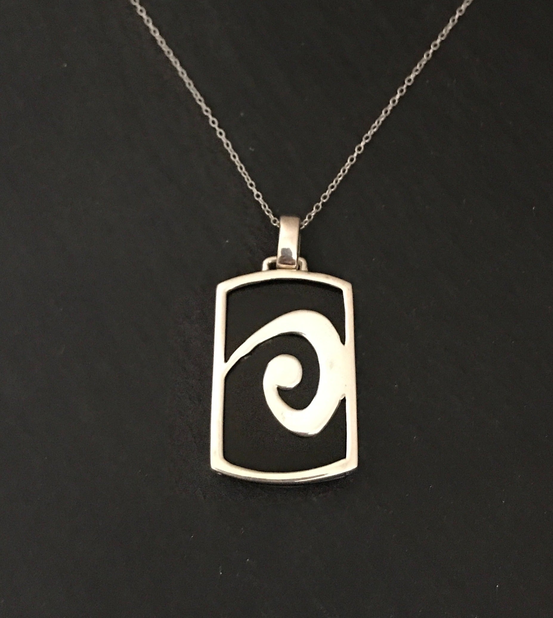 Black Onyx and Silver Rectangle Pendant image 0