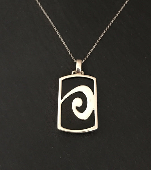 Black Onyx and Silver Rectangle Pendant image 0