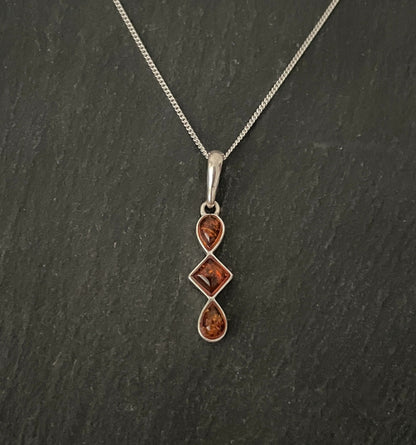 Amber and Silver Drop Pendant image 0