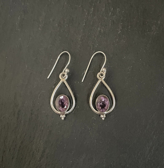 Amethyst and Silver Teardrop Earrings image 0
