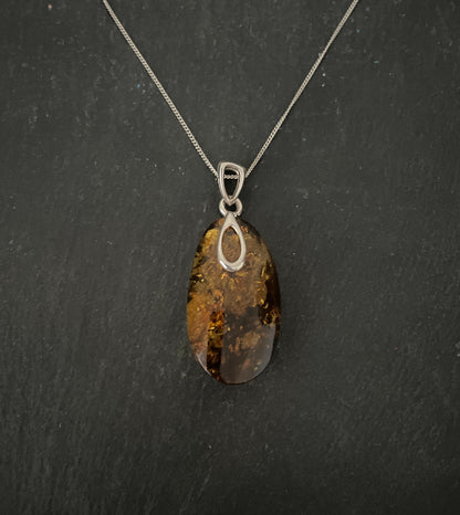 Amber and Handmade Silver Pendant image 0