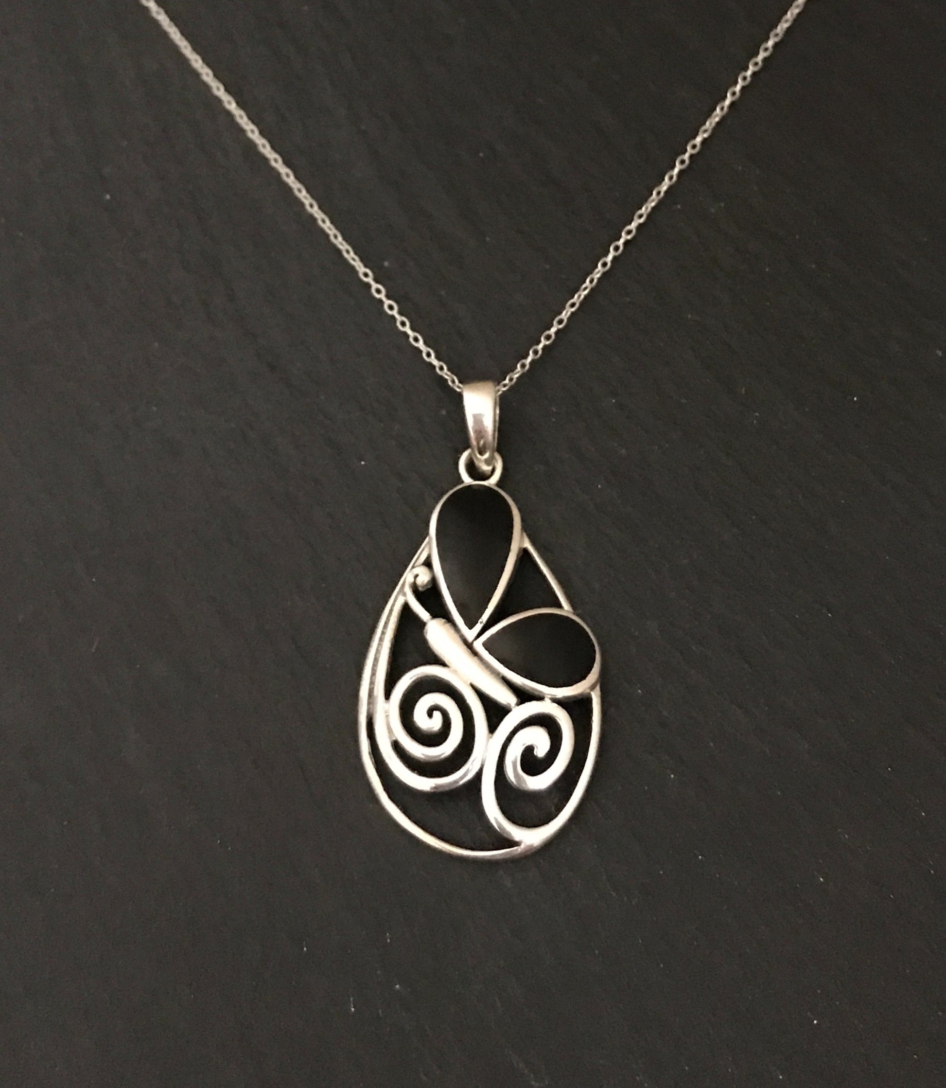 Black Onyx and Silver Butterfly Pendant image 0